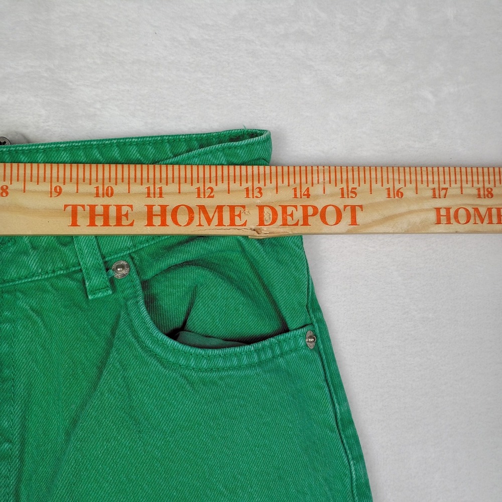Zara Green High Waisted Wide Leg Jeans Raw Hem Size 4 MEX 26 Kelly Green Denim - Picture 6 of 6